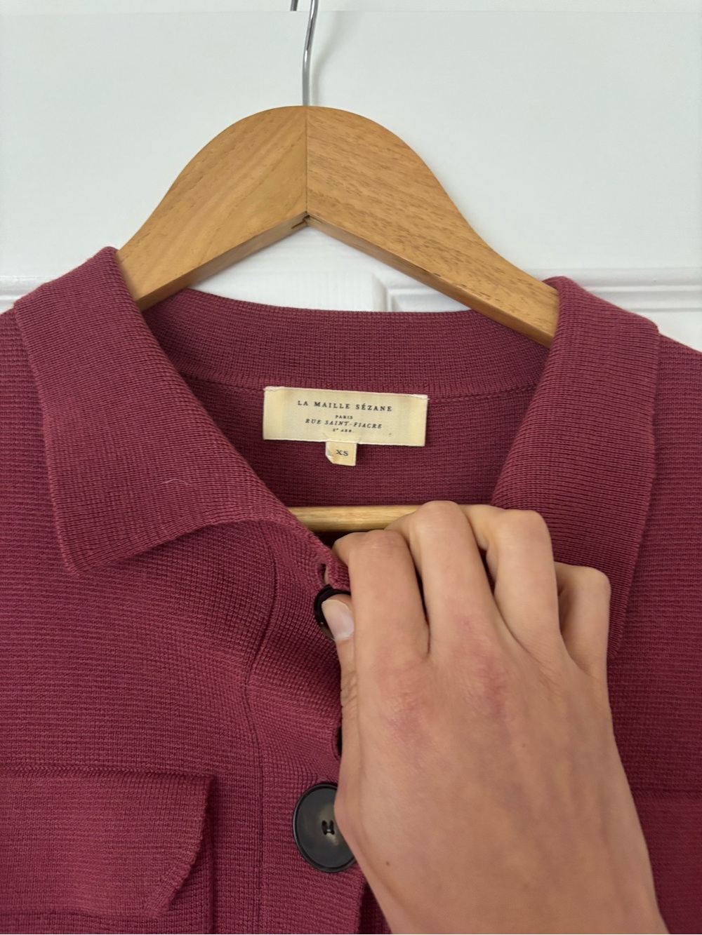 Sézane Betty Cardigan Rosewood 100% Merino Wool Knit Shirt Jacket Sweater XS - Picture 3 of 5